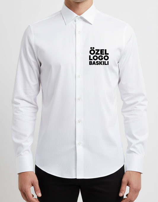 Erkek Beyaz Gömlek – Logo Baskılı, Kurumsal ve Promosyon (Özelleştirilebilir)