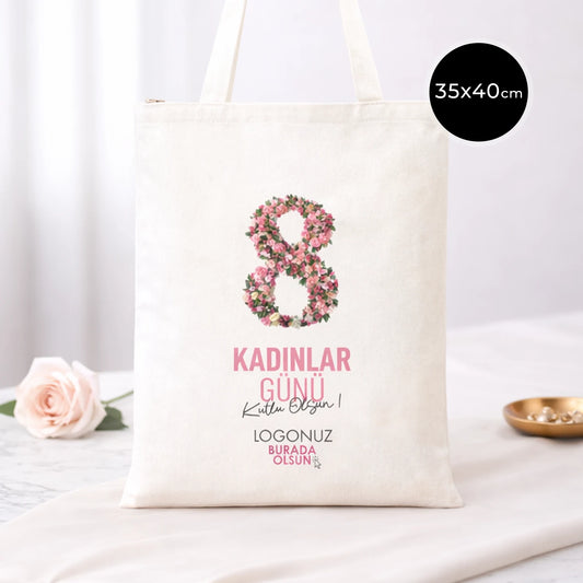 Fermuarlı Ham Bez Çanta 35x40 cm Kadınlar Günü Baskılı (Özelleştirilebilir)