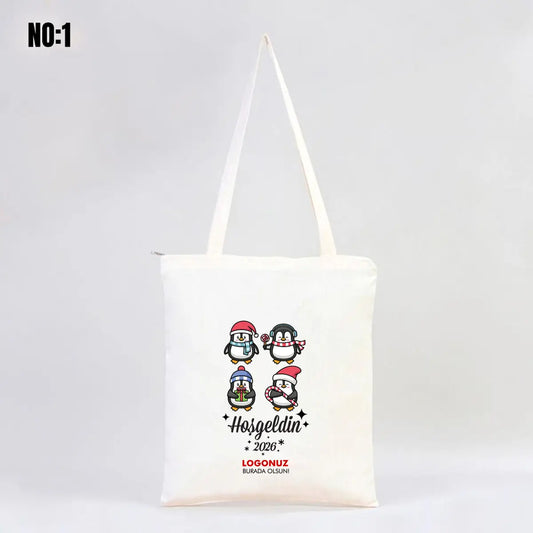 Fermuarlı Ham Bez Çanta 35x40 cm Yılbaşı Bez Çanta Baskılı (Özelleştirilebilir)