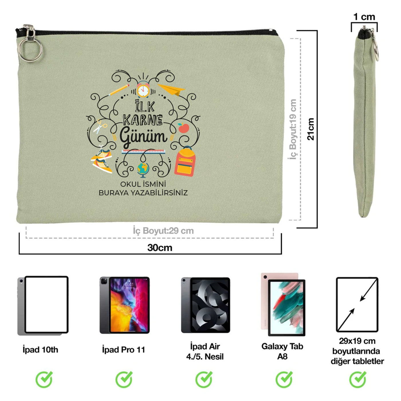 Karne Günü Özel Portföy Çanta – Mint Yeşili 30×21 cm (Astarlı, Özelleştirilebilir)