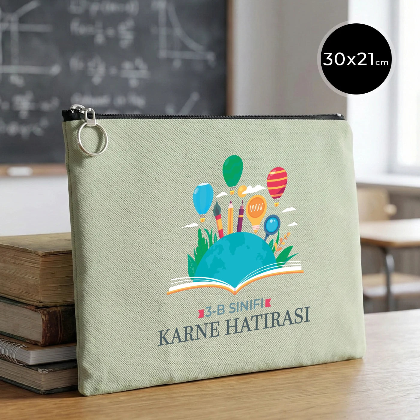 Karne Günü Özel Portföy Çanta – Mint Yeşili 30×21 cm (Astarlı, Özelleştirilebilir)