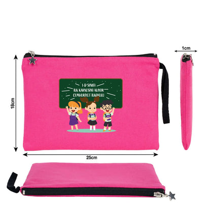 Karne Günü Hediyesi Fuşya Clutch Kanvas Çanta 25×18 cm – Astarlı