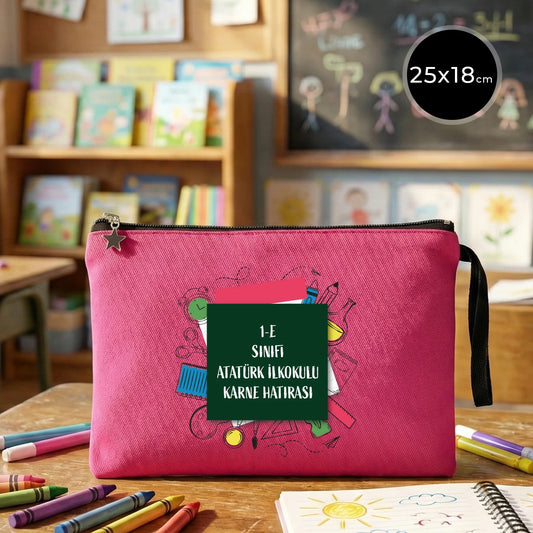 Karne Günü Hediyesi Fuşya Clutch Kanvas Çanta 25×18 cm – Astarlı