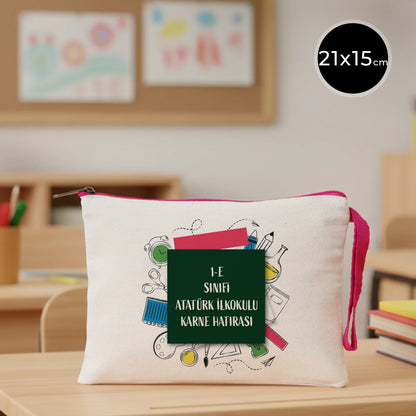 Karne Günü Desenli Clutch – Fuşya Fermuarlı 21×15 cm (Özelleştirilebilir)