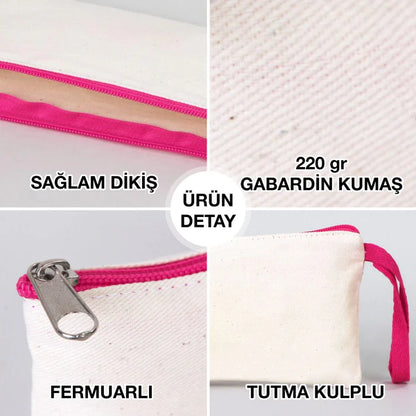 Boyanabilir 21x10 cm Fuşya Fermuarlı Bez Kese - Bayram Harçlık Cüzdanı