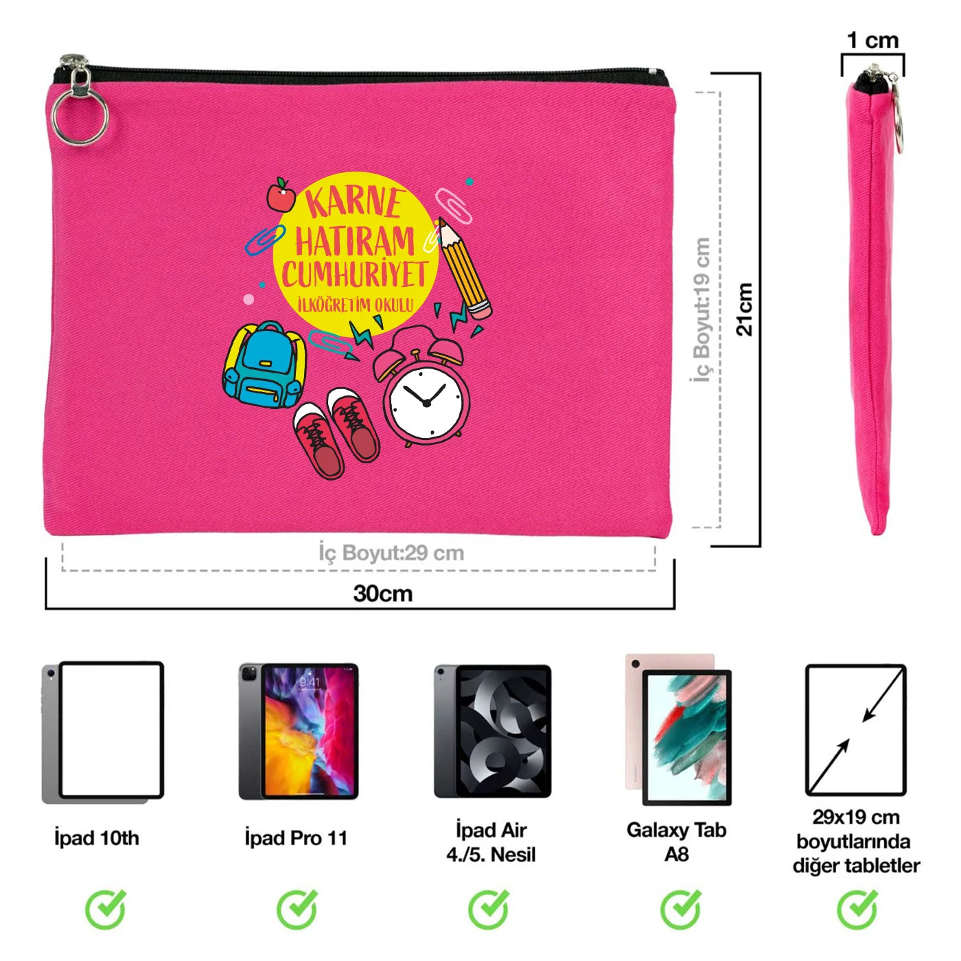 Karne Günü Özel Portföy Çanta – Fuşya 30×21 cm (Astarlı, Özelleştirilebilir)