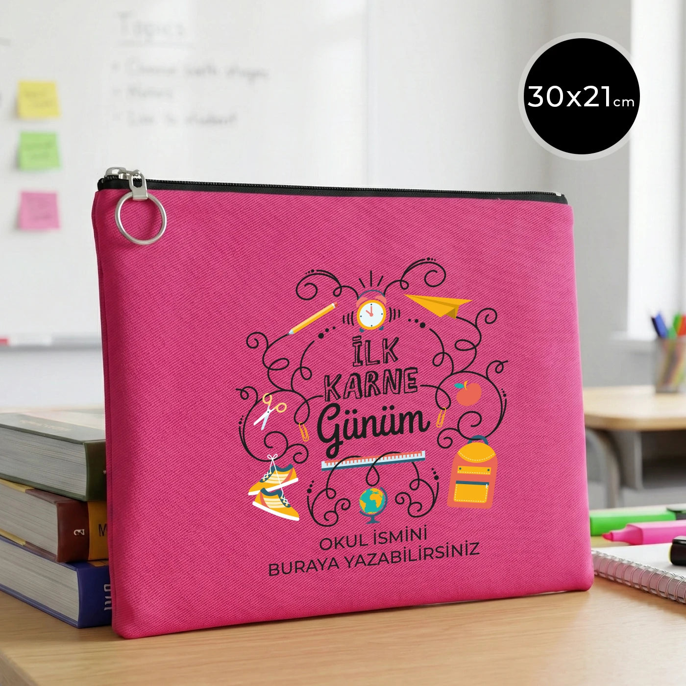 Karne Günü Özel Portföy Çanta – Fuşya 30×21 cm (Astarlı, Özelleştirilebilir)