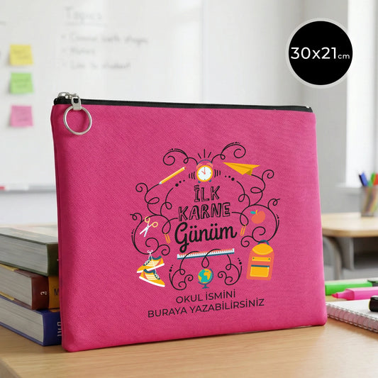 Karne Günü Özel Portföy Çanta – Fuşya 30×21 cm (Astarlı, Özelleştirilebilir)