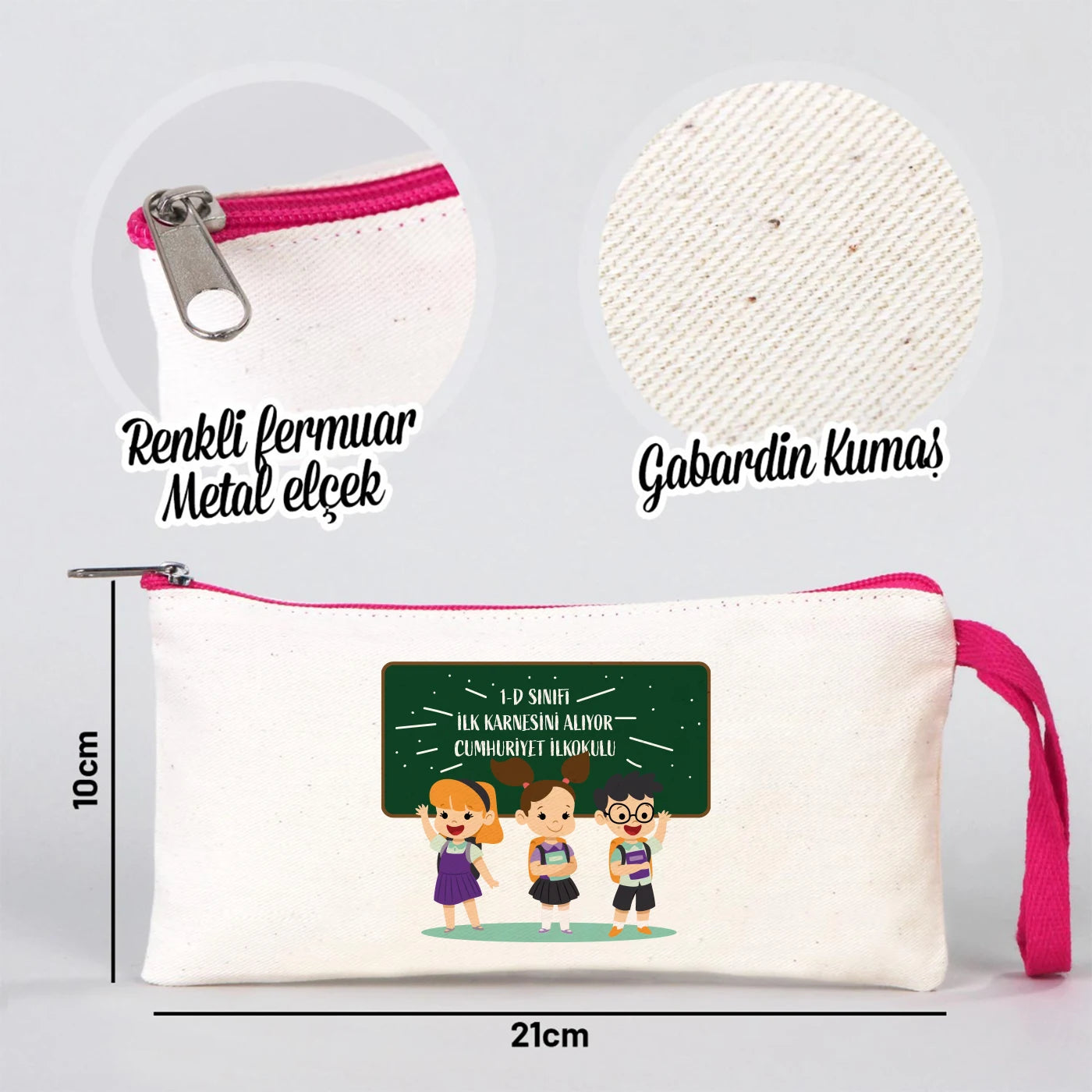 Karne Günü Baskılı Bez Kalemlik – Fuşya Fermuarlı