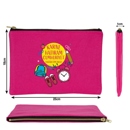 Karne Günü Desenli  Fuşya Clutch – Metal Fermuarlı 25×18 cm