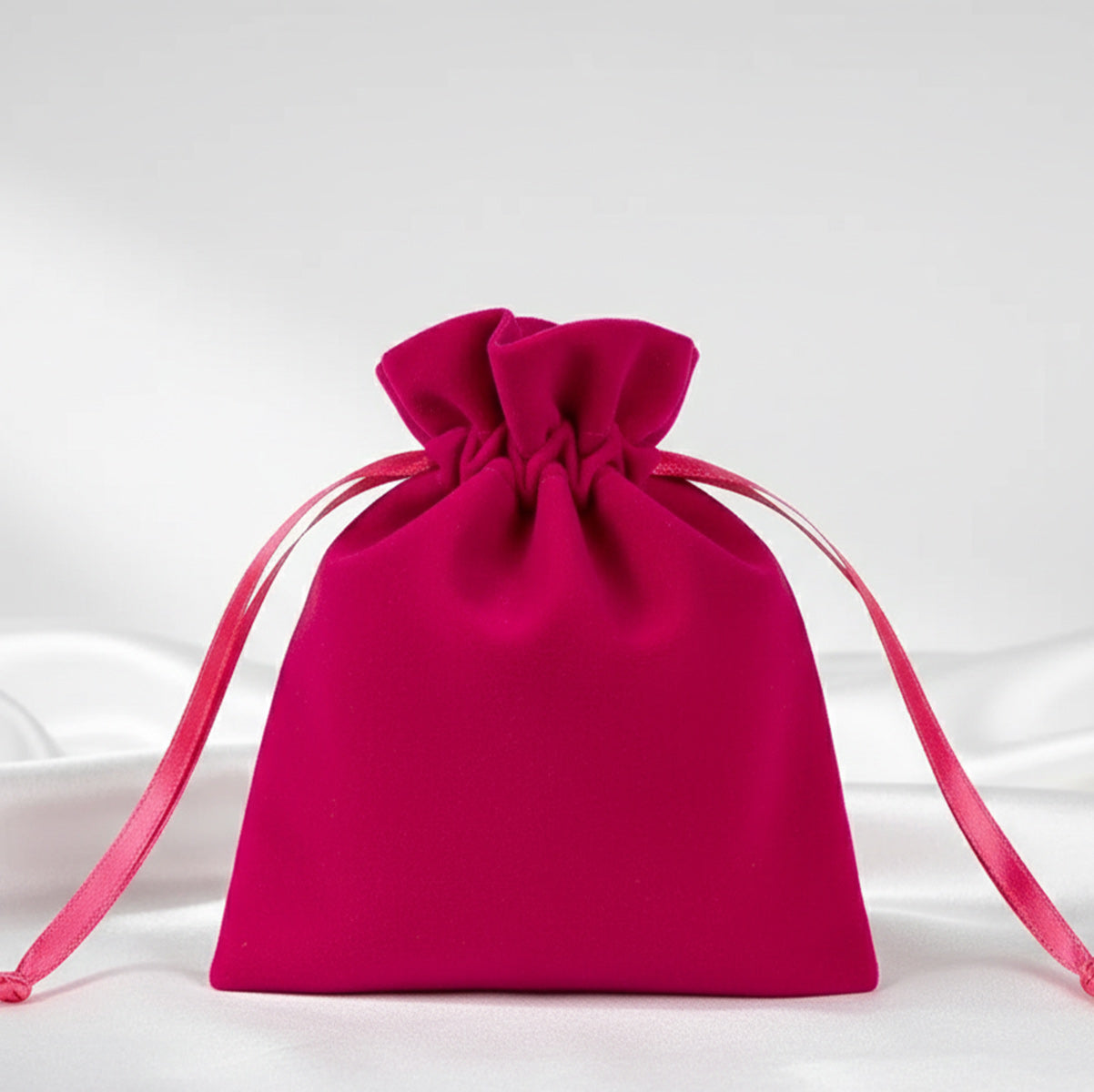 Kadife Gül Kese 10x13 cm - Fuşya