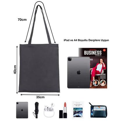 35x40 cm Antrasit Gabardin Bez Çanta - Kadınlar Günü