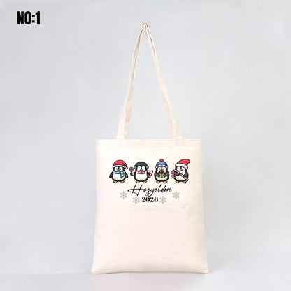 Yılbaşı Baskılı Gabardin Bez Çanta - Cepli (Özelleştirilebilir)