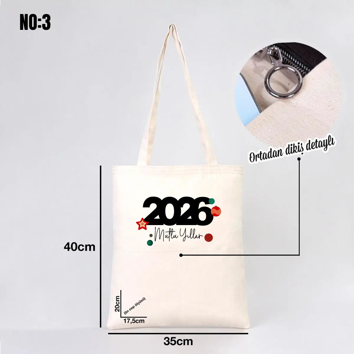 Yılbaşı Baskılı Gabardin Bez Çanta - Cepli (Özelleştirilebilir)