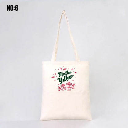 Yılbaşı Baskılı Gabardin Bez Çanta - Cepli (Özelleştirilebilir)