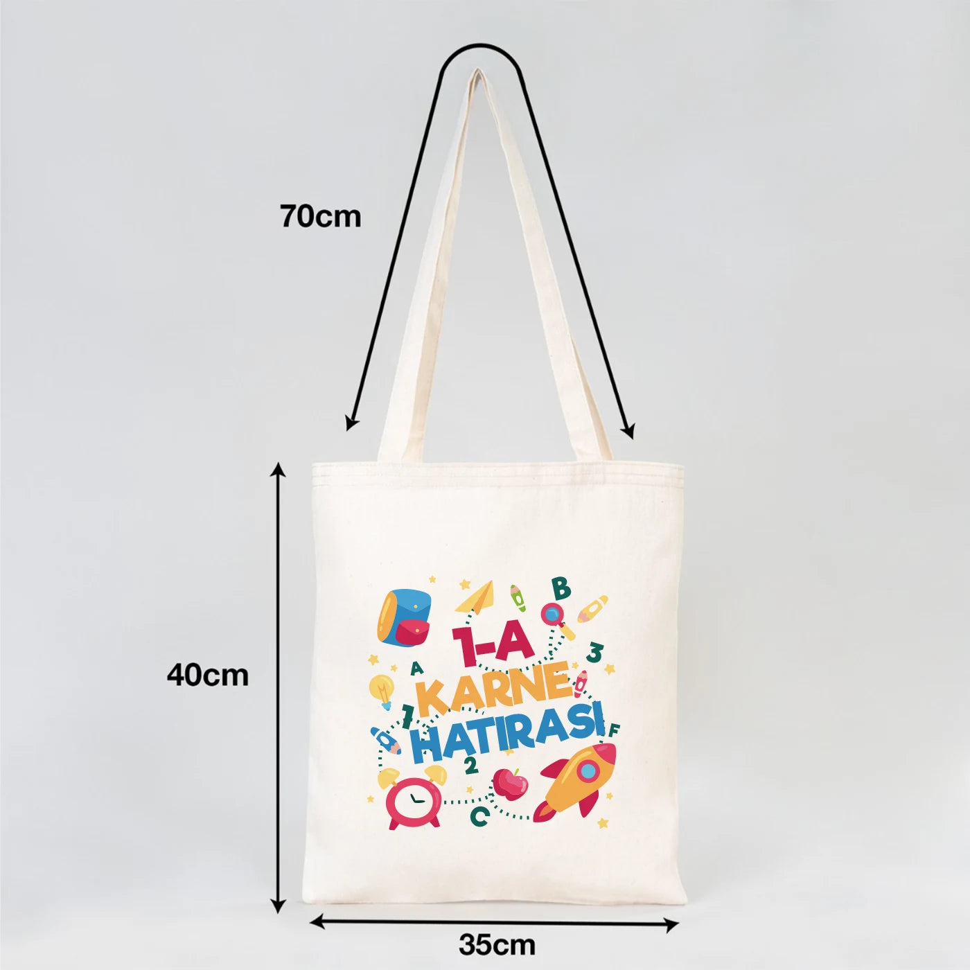 35x40 cm ham renk gabardin bez çanta, 70 cm saplı.