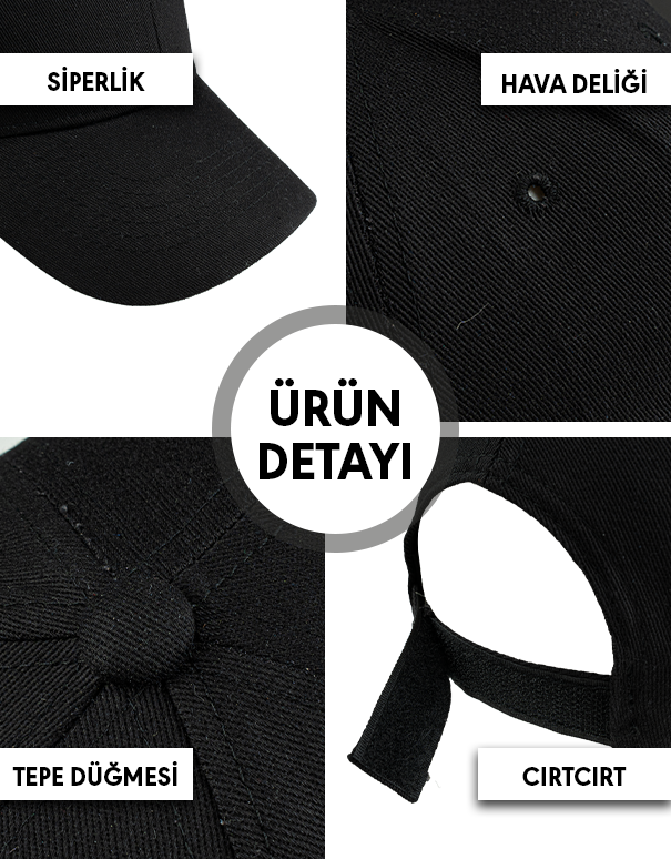Premium Gabardin Şapka - Siyah (Özelleştirilebilir)