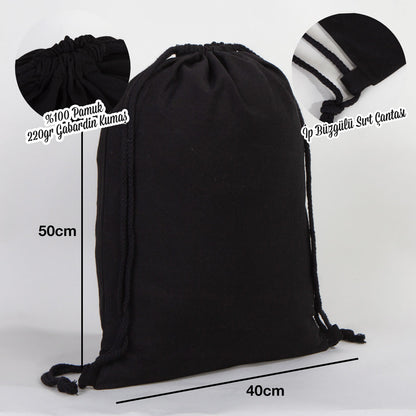 Gabardin Siyah Bez Sırt Çantası 40x50 cm (Büyük Boy)