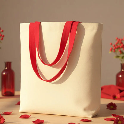 Kanvas Plaj Çantası Kırmızı Kulp 48x41x10 cm