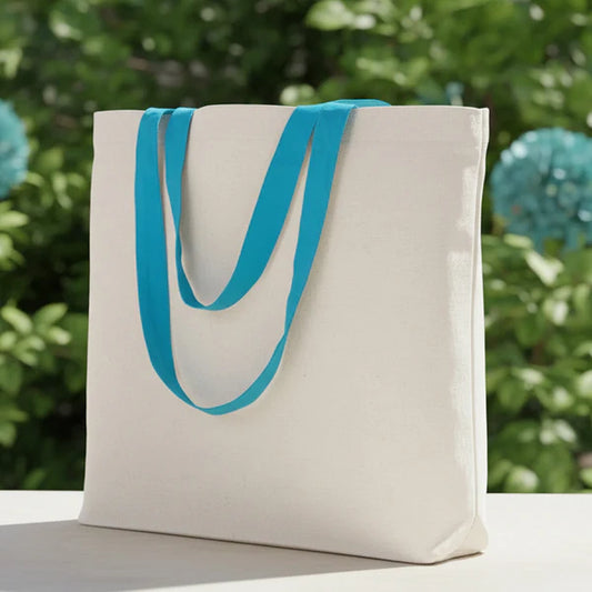 Kanvas Plaj Çantası Turkuaz Kulp - 48x41x10 cm