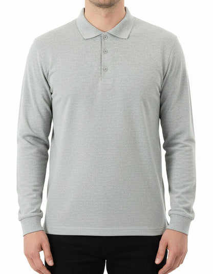 Polo Yaka Uzun Kol Gri Tişört