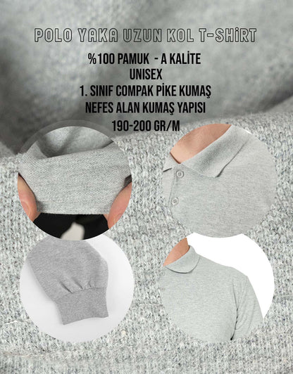 Polo Yaka Uzun Kol Gri Tişört