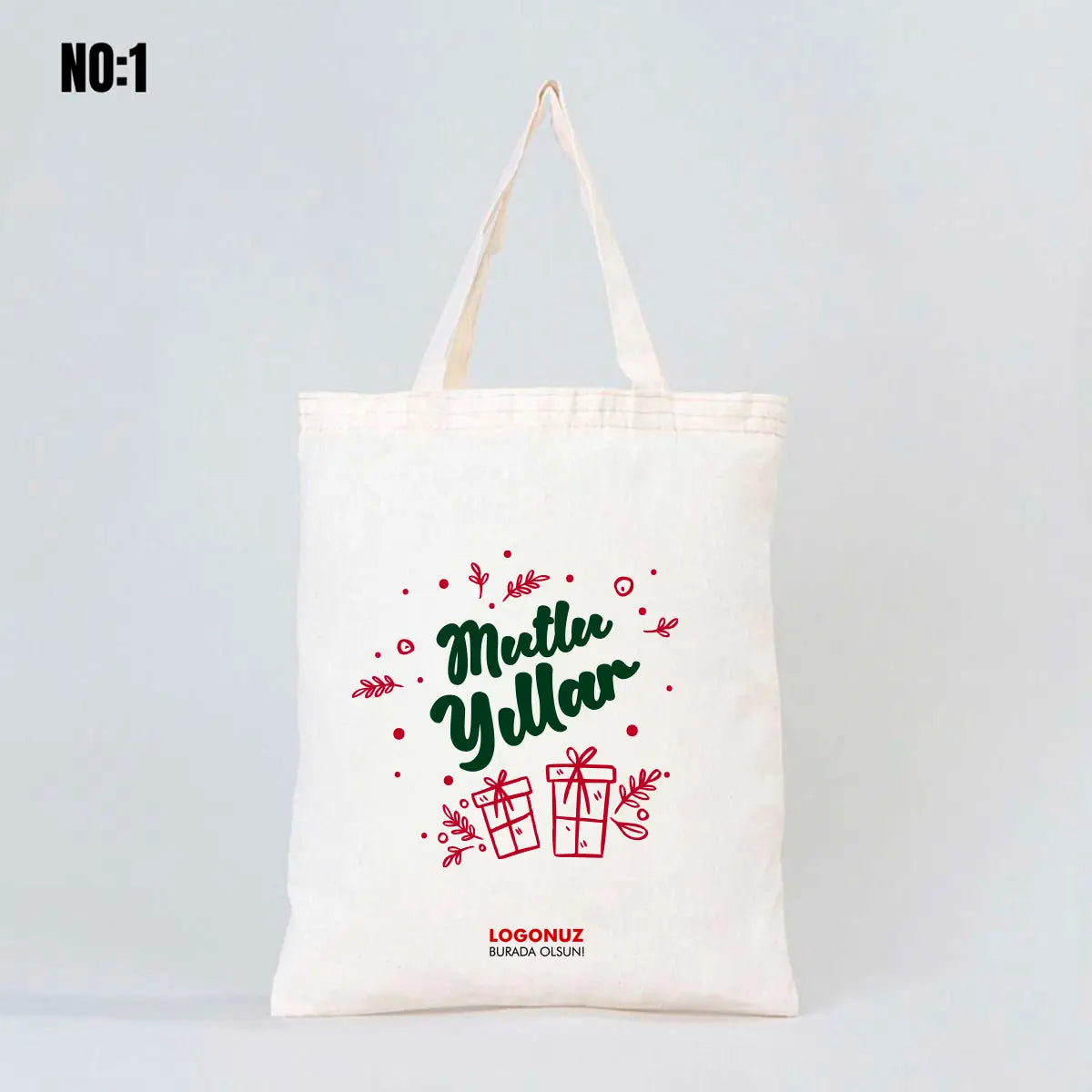 Yılbaşı Baskılı Ham Bez Çanta 30x35 cm - Kısa Kulp (Özelleştirilebilir)