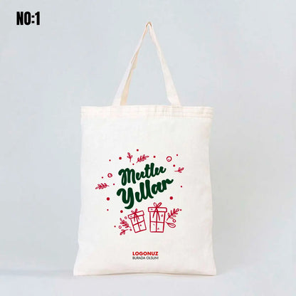 Yılbaşı Baskılı Ham Bez Çanta 30x35 cm - Kısa Kulp (Özelleştirilebilir)