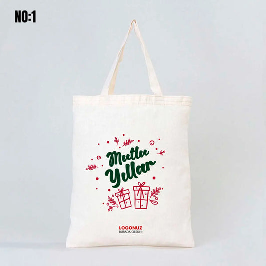 Yılbaşı Baskılı Ham Bez Çanta 30x35 cm - Kısa Kulp (Özelleştirilebilir)