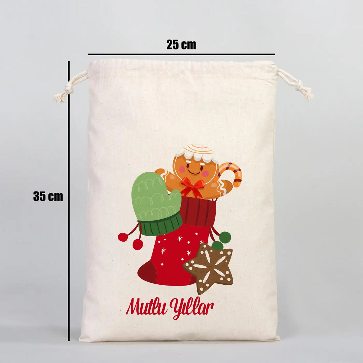 Yılbaşı Özel Desenli Bez Kese 25 x 35 cm (Özelleştirebilir) - yakın çekim