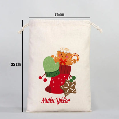 Yılbaşı Özel Desenli Bez Kese 25 x 35 cm (Özelleştirebilir) - yakın çekim