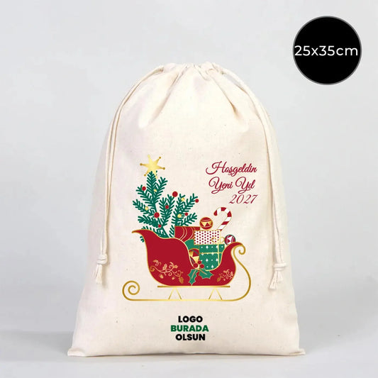 Yılbaşı Özel Desenli Bez Kese 25 x 35 cm (Özelleştirebilir)