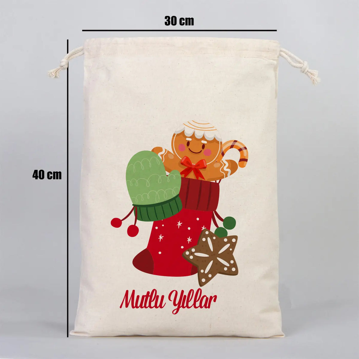 Yılbaşı Özel Desenli Bez Kese 30 x 40 cm (Özelleştirebilir) - yakın çekim