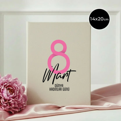 14x20 cm Ham Renk Kanvas Defter - Kadınlar Günü Hediyesi