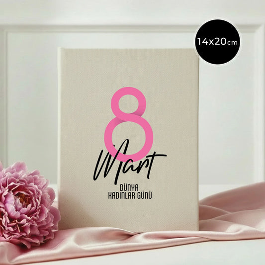 14x20 cm Ham Renk Kanvas Defter - Kadınlar Günü Hediyesi