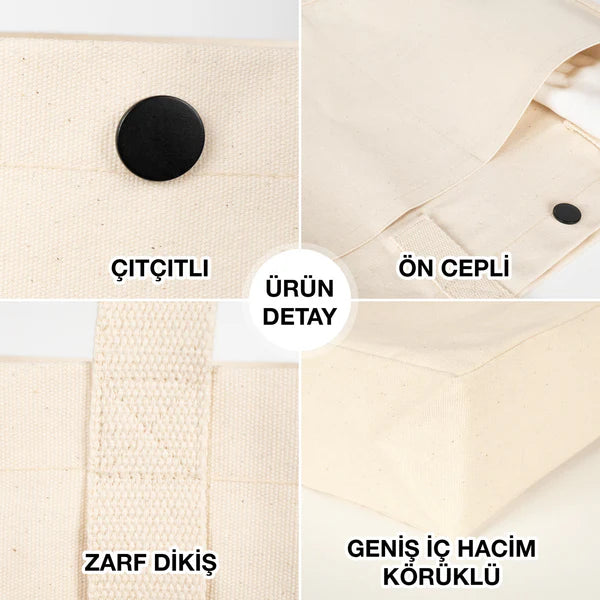 40x35x10 cm LUX Kanvas Çanta ÇITÇITLI, ÖN CEPLİ - Kadınlar Günü Hediyesi