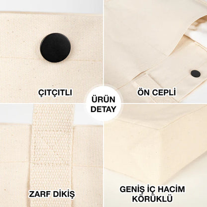 40x35x10 cm LUX Kanvas Çanta ÇITÇITLI, ÖN CEPLİ - Kadınlar Günü Hediyesi