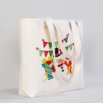 Yeniyıl Baskılı Modern Kanvas Çanta - Dıştan Örgü Kulp 45x35x8 cm - görsel 6