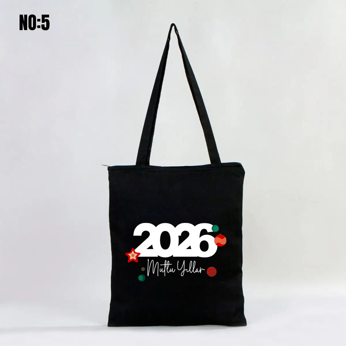 Fermuarlı Siyah Gabardin Çanta 35x40 cm Yılbaşı Bez Çanta Baskılı (Özelleştirilebilir)