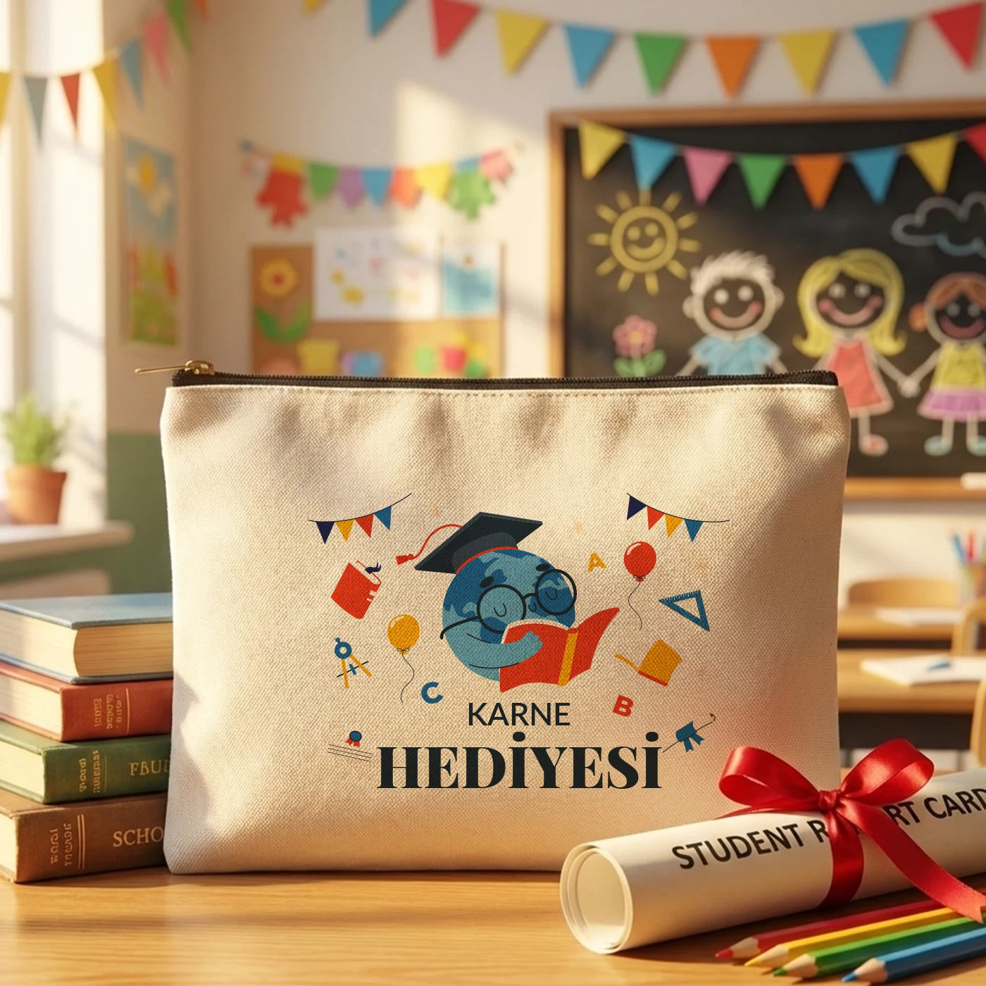 Karne Günü Desenli Natural Prime Clutch – Metal Fermuarlı 25×18 cm