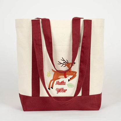 Yılbaşı Özel Bordo Kulplu Trend Kanvas Çanta 40x35x12 cm – Özelleştirilebilir - görsel 6