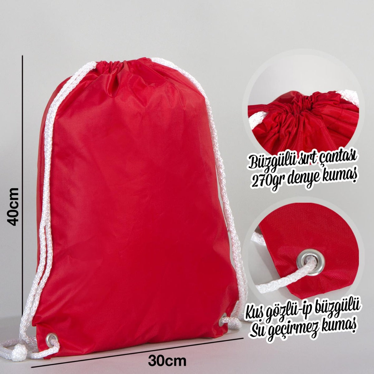 İmperteks 30x40 Kuş Gözlü Büzgülü Sırt Çantası - Kırmızı