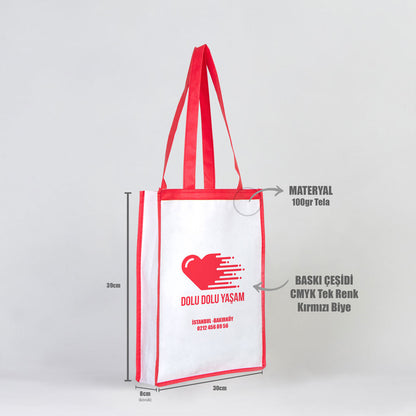 Tela Çanta  - Kırmızı Biyeli Promosyon Çanta