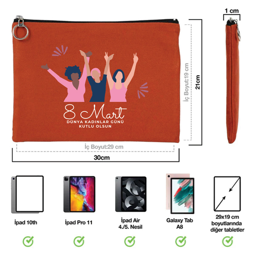 30×21 cm Kiremit Portföy Çanta Astarlı – Kadınlar Günü Hediyesi