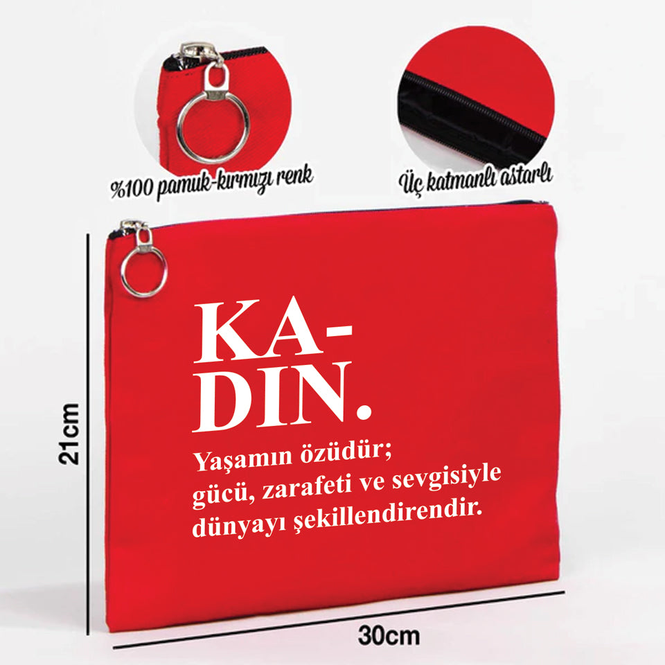 30×21 cm Kırmızı Portföy Çanta Astarlı – Kadınlar Günü Hediyesi