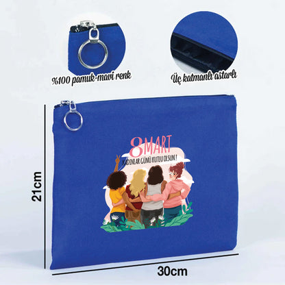 30×21 cm Mavi Portföy Çanta Astarlı – Kadınlar Günü Hediyesi
