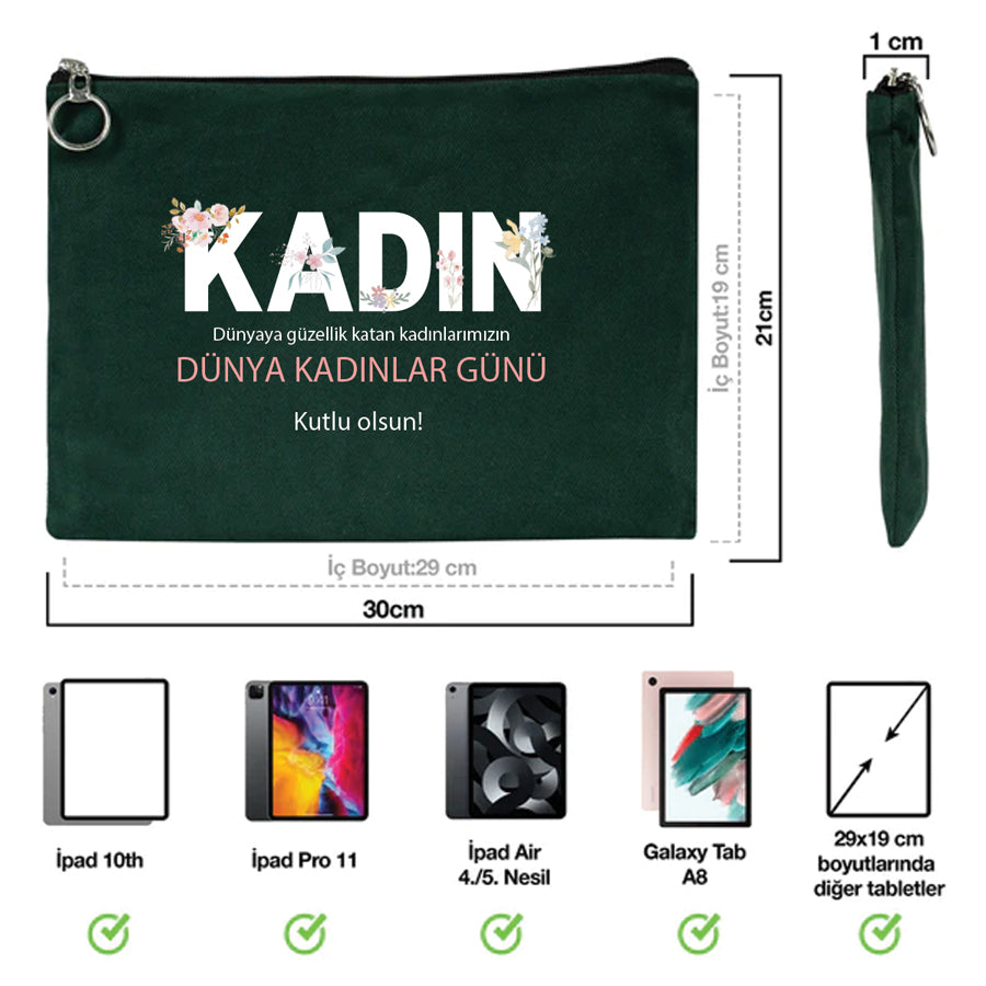 30×21 cm Çam Yeşili Astarlı Portföy Çanta – Kadınlar Günü Hediyesi