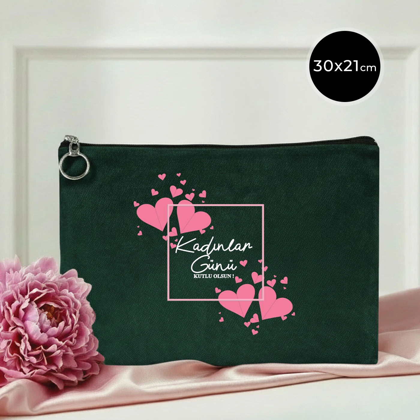 30×21 cm Çam Yeşili Astarlı Portföy Çanta – Kadınlar Günü Hediyesi