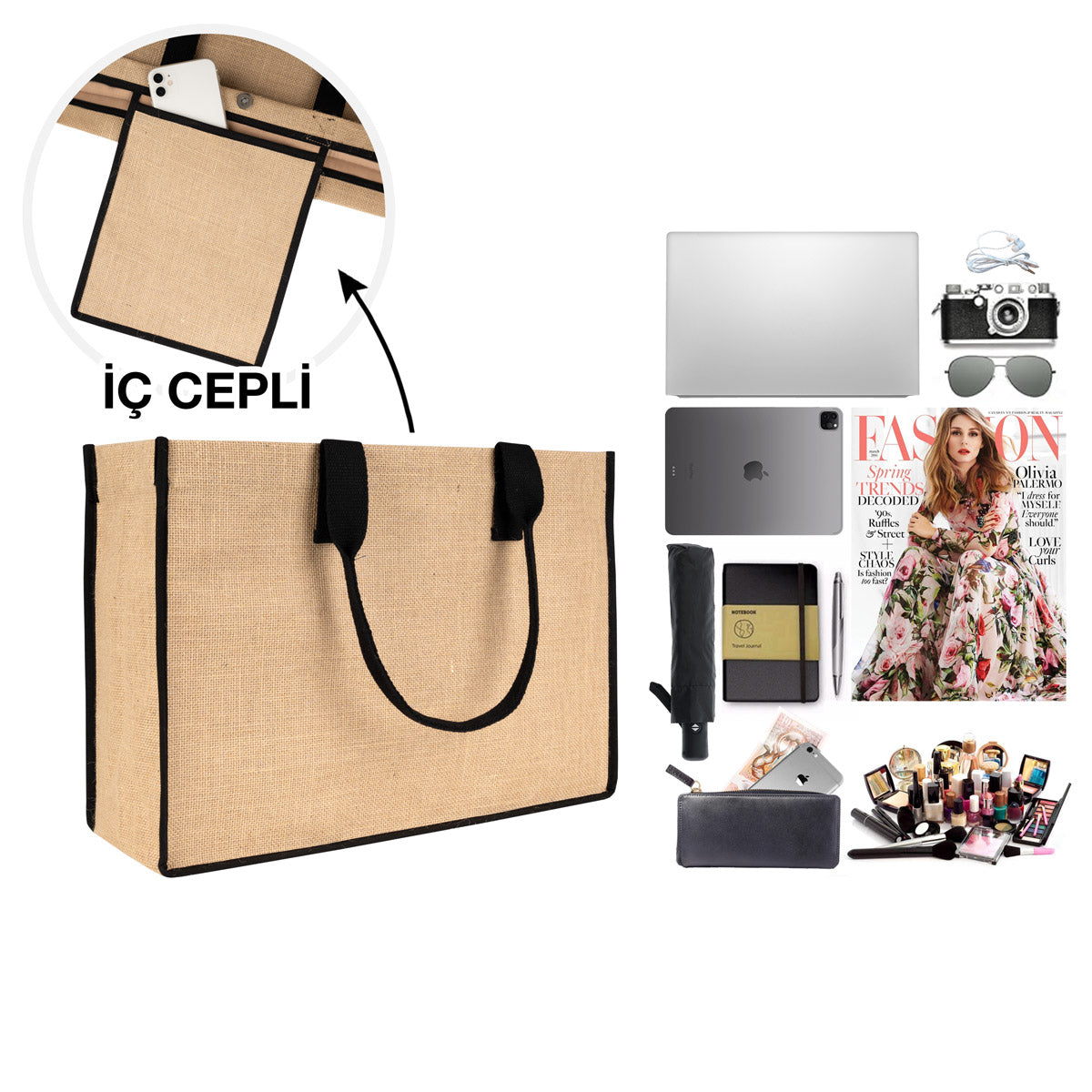 Large Jüt Çanta – Tam Körüklü, Geniş ve Dayanıklı 45x31x15 cm