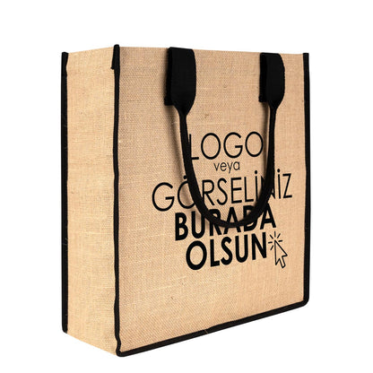 Tam Körüklü Large Jüt Çanta 35x40x12 cm (Özelleştirilebilir)